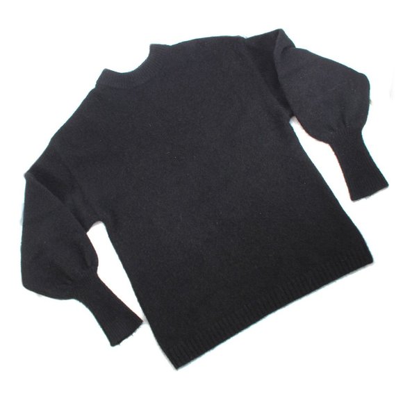 Black Mohair Sweater Puffy Sleeves Boxy Oversized Fluffy Knit Tall Ribbed Cuffs - Picture 8 of 14